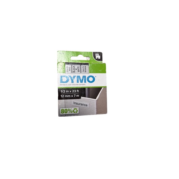 DYMO Standard Labeling Tape Black on White 1/2 in‎ x 23 ft Label Maker 45013 x3 - Picture 1 of 2